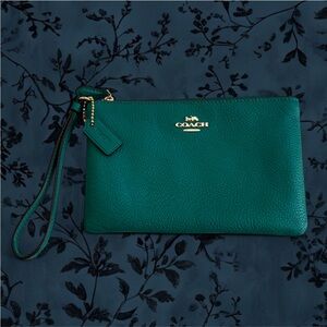 Coach emerald green leather wristlet